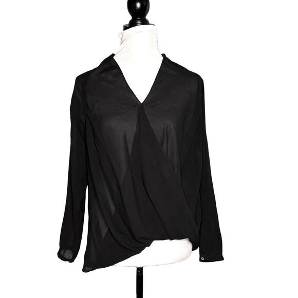 Helmut Lang Crisscross Sheer Long Sleeve Blouse Black Size Large - Picture 1 of 9